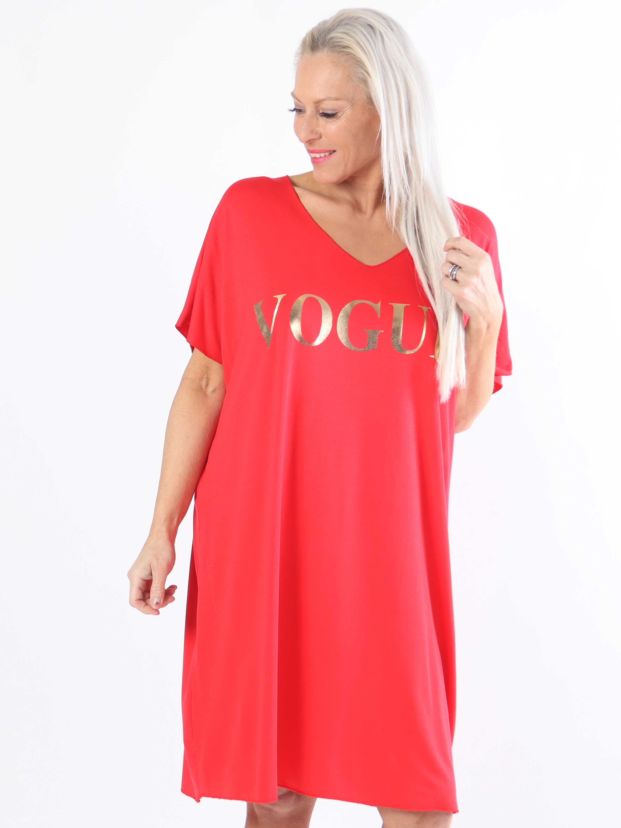 Vogue - Plus size t-shirtkjole i viskose med guld skrift